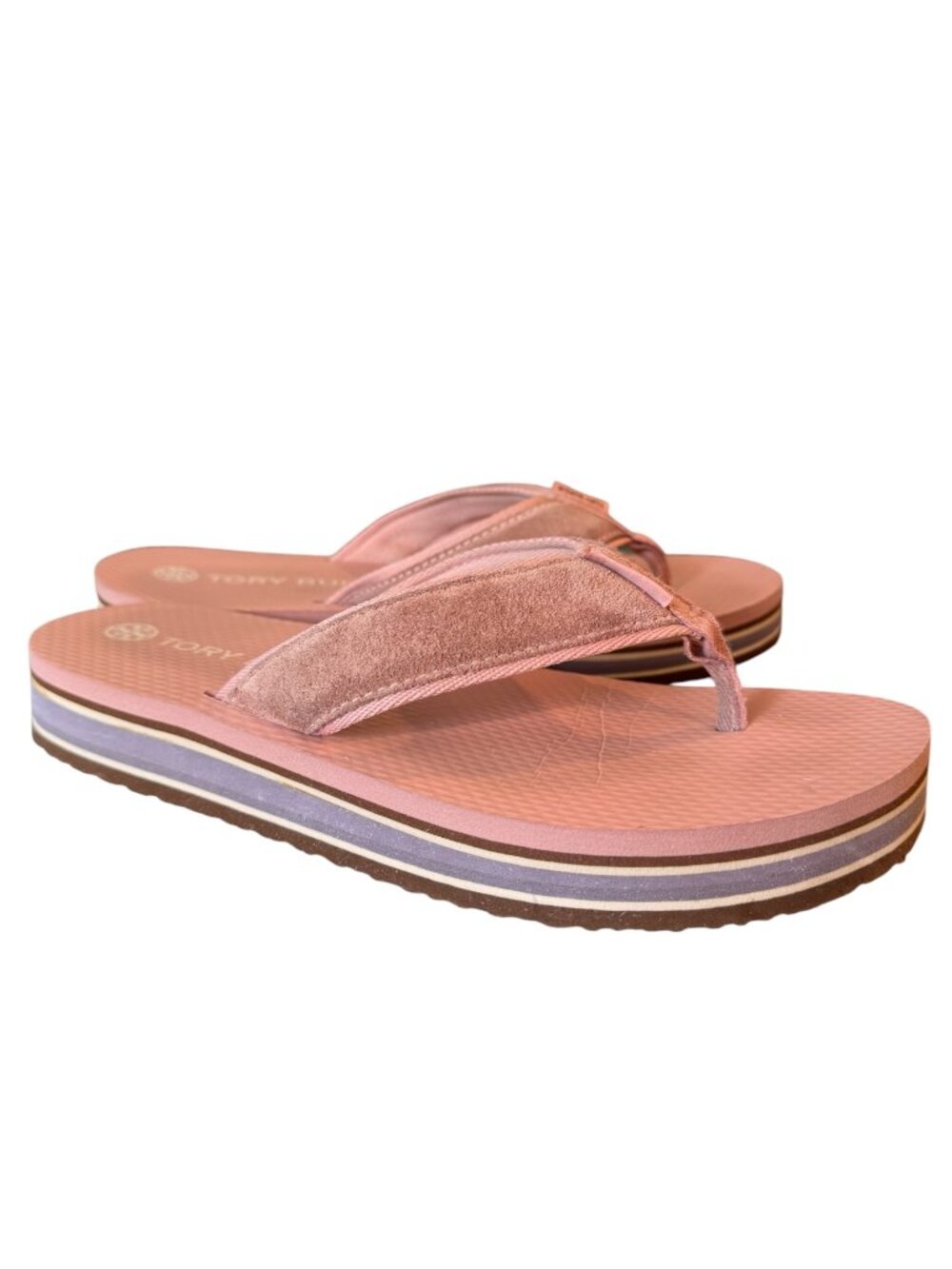 Tory Burch Platform Flip Flops Women’s 9 Blush Pink Suede Sandals Thong Summer